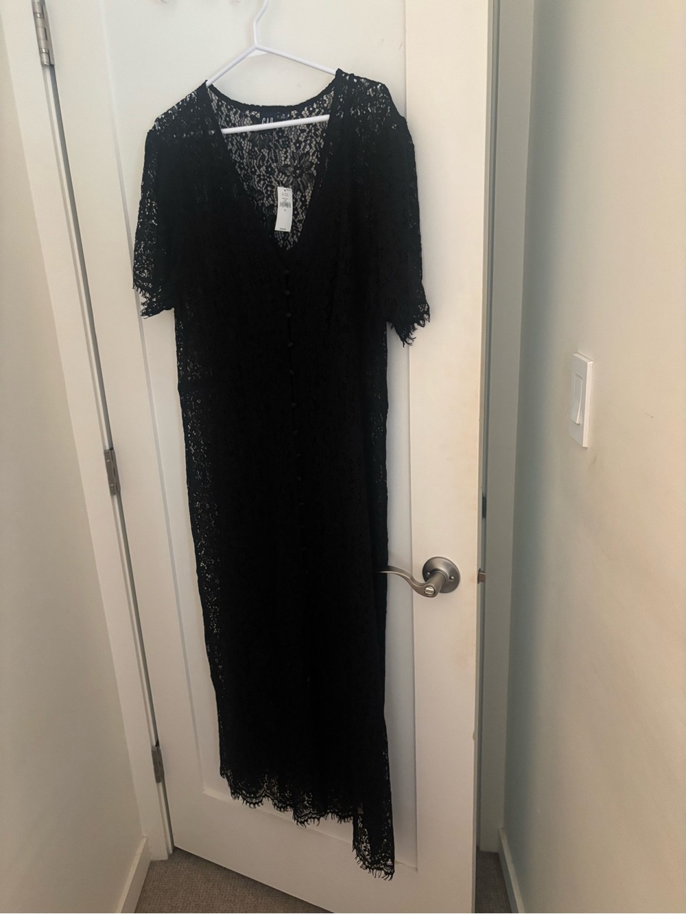 GAP Black Lace Midi Dress with V-Neck